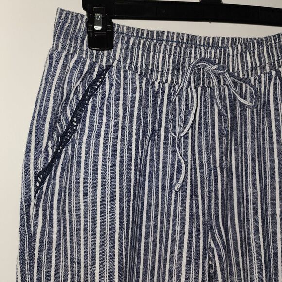 Briggs Womens Striped Pants Linen Blend Elastic Waist‎ Baggy Pull On Wide Leg  M - Picture 8 of 13